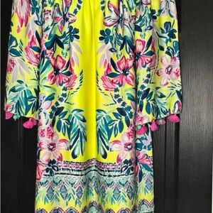 SOLD in cross post- Lilly Pulitzer Floral Dress in Yellow and Pink-NWOT